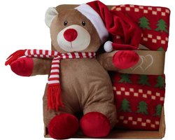 Unique Living Plaid - Fleece kinderdeken met knuffel beer - 30cm - Xmas