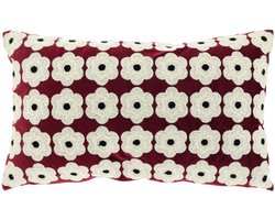 Unique Living Sierkussen Mona - Textiel - Bordeaux - 30x50 cm (BxD) - Scandi Bloemenprint - Marsala