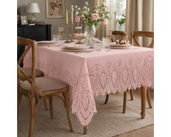 Unique Living tafelkleed/tafellaken - buiten/binnen - roze - 137 x 180 cm - Kant patroon - waterbestendig