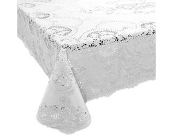 Unique Living tafelkleed/tafellaken - buiten/binnen - wit - 152 x 228 cm - Kant patroon - waterbestendig