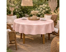 Unique Living Tafelzeil - Tropische Bladeren - 160CM Rond - Roze/Wit