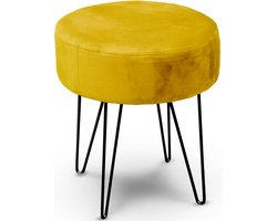 Unique Living - velvet kruk Davy - oker geel - metaal/stof - D35 x H40 cm