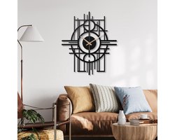 Unique Treasure – Geometrische metalen wandklok – Industrieel design – Zwart – 57x65 cm