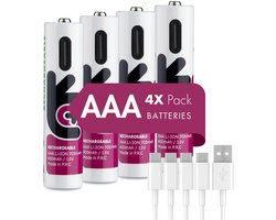 Uniross USB-C Oplaadbare AAA Li-ion Batterijen - 1.5V Constante Output - 500mAh / 750mWh - Set van 4 inclusief 4-in-1 Laadkabel