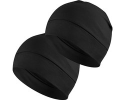 Unisex fietsmuts, sneldrogende binnenmuts, 2-pack lichtgewicht en ademende slaapmutsen, helmvoering - zwart.