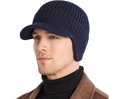 Unisex gebreide muts voor de herfst en winter - Verdikt wollen fleece - Winddicht en oorbeschermend voor warmte - Opvouwbare rand - Gemiddelde tailleomtrek 54-59 cm - Geschikt voor iedereen - Marineblauw
