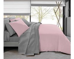 Univers Décor - COMPLEET 4-PACK ROZE/GRIJS OMKEERBAAR DEKBEDOVERTREK VOOR BED VAN 90 X 190 CM
