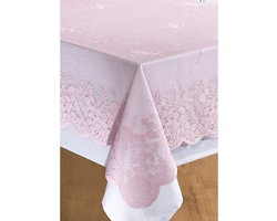 Univers Décor - Vintage stijl vlekbestendig tafelkleed + kanten opleg in alle maten - Tafelkleed + Lila Topper - Rechthoekig tafelkleed 150 x 300 cm + kanten opleg 140 x 290 cm