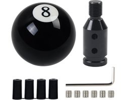 Universal Shift Knob - Ronde Zwarte 8-Bal Billiards - Acryl Versnellingspook - Aluminium Legering Versnellingsknop Adapter met Montagekit voor Handmatige Versnellingspook