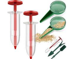 Universele 6-delige mini-zaaddispenser, mini-zaaizaaddispenser, klein zaadplantgereedschap, handmatige zaailing, handbediende zaadzaaidispenser voor kleine zaden, wit, groen, rood