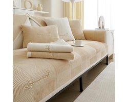Universele antislip bankhoes 2024 voor L-vorm hoekbank - Wasbaar - Krasbescherming - Hond Kat - Melkfluweel lichtbruin - 90 x 90 cm - 1 stuk hoekbank hoes stretch