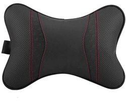 Universele Auto Rustkussen Zitkussen Hoofdkussen Neksteun Kussen Pad Ondersteuning Auto Accessoires Leer (Zwart)
