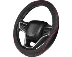 Universele autostuurhoes van antislip, duurzame en elastische microvezel, sportief design voor stuurwielen van 37-38 cm, comfortabel en eenvoudig te installeren, zwart/rood