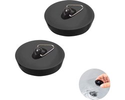 Universele Badstop 2 Stuks - Gootsteendop - Afvoerstop - Spoelbakplug - Plugstop - Gootsteen Stop Universeel - Rubberen Spoelbakplug met Ophangring - voor Afvoer Ø 44 tot 42 mm - Universele Pluggen - Voor Badkuip, Keuken, Badkamer - Zwart