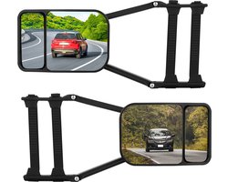 Universele Caravanspiegels – Set van 2 – Verstelbare Opzetspiegels – Dubbel Zicht met Groot + Convex Glas – Alleen geschikt voor rechthoekige buitenspiegels – Zwart
