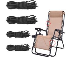Universele Elastische Band voor Ligbedden - Set van 4, Vervangingskoord voor Tuinmeubelen, Zwart Rubber Koord voor Recliners en Ligstoelen, 2 x 2.2 m + 2 x 2 m