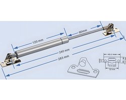 Universele gastrekveer met beugels (150N/15kg, mm, zilver)