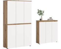 Universele Kast In Wit-Eiken - 22 Planken en Kleiderstang - 175x175x37 cm