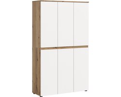 Universele Kast in Wit-Eiken - Ruime Opbergkast met 14 Planken en Kleiderstang - 105x175x37cm