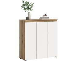 Universele kast in wit en eik - 8 verstelbare planken - 105x111x37 cm - Ruimtewinst