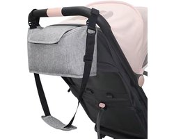 Universele Kinderwagen Organizer & Compacte Luiertas – Multifunctionele Buggy Organizer met Schouderriem – Grijs – Opbergvak voor Flessen, Luiers en Accessoires