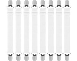 Universele Lakenspanners - 8 stuks hoes lakenspanners 2.5cm*130cm - elastische hoeslakenspanners - verstelbare hoeslakenhouders/wit/ met metalen clips - voor laken/ matras/strijkplank of bank