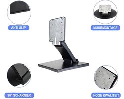 Universele Monitorstandaard 10" tot 24" - Bureau en Muurbevestiging - VESA 75x75 / 100x100 - Kantelbaar -5° t/m +180° - Zwart