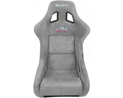 Universele racestoel met vaste rugleuning, grijze stoelhoes en 6-punts harnas adapters - maat L