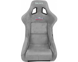 Universele racestoel met vaste rugleuning, grijze stoelhoes en 6-punts harnas adapters - maat L