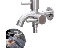 Universele roestvrijstalen kraan met dubbele sproeikop van 30 cm (12 inch), geschikt Geschikt voor gebruik in wasmachines, tuinen en badkamers.