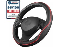 Universele Stuurhoes voor Auto - Leer Look Rood/Zwart | Accessoires voor Interieur 37-39 cm / 14,5-15 Inch