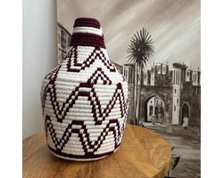 Unlimited Living - Mand - Marokko - Berber mand - Zeegras en wol - Handgemaakt - Decoratie - Rood/Wit