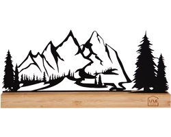 UNUS® Berglandschap decoratie metaal op bamboe sokkel woondecoratie