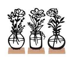 UNUS® Bloemenvaas 3-delig swart lente zomer decoratie met bamboevoe