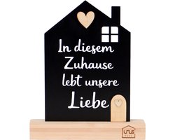 UNUS decoratieve huisopsteller met tekst "in dit huis woont onze liefde"