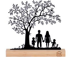 UNUS decoratieve standaard familie onder boom metalen figuur met bamboe voet moderne tafeldecoratie
