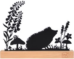 UNUS® Egel silhouette herfstdecoratie metalen opsteller met bamboe voet zwart