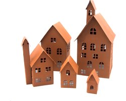 UNUS® Huisjes decoratieve 5-delige set, lichthuisjes van metaal roestkleur