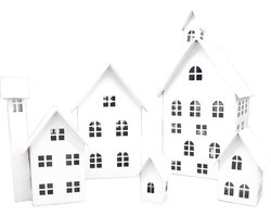 UNUS® Huisjes decoratieve 5-delige set, lichthuisjes van metaal wit