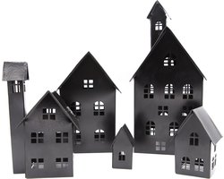 UNUS® Huisjes decoratieve 5-delige set, lichthuisjes van metaal zwart