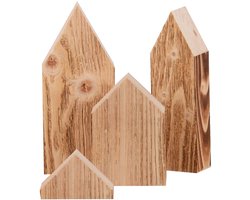 UNUS® Huisjes-set houten, set van 4 Stads hout gevlamd woondecoratie