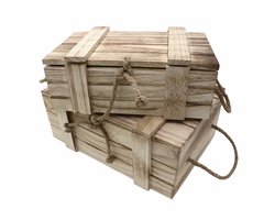 UNUS® Kisten houten met deksel gebrand 36x14,5x24 cm set van 2