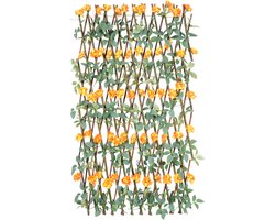 UNUS® Klimrek met groen kunstbladeren en oranje bloemen tuinlatwerk uitschuifbaar tot 120x40cm