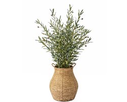 UNUS® Kunstmatige Olijftakken in Zeegras Mand 94 cm Kunstplant Decoratieve Olijfboom voor Woonkamer Hal en Kantoor