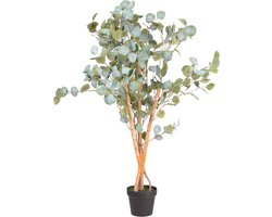 UNUS® Kunstplant Eucalyptus 120 cm met echte houten stam, kamerplant met natuurlijke houten stam