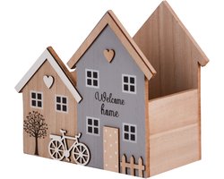 UNUS® Opbergdoos huizen van hout voor het opbergen van pennen of kleine spulletjes; decoratie voor in huis, de hal, de woonkamer of de keuken