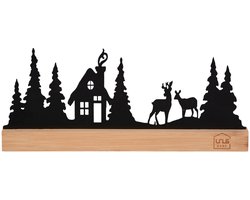 UNUS® Staander decoratieve huis bos reeën zwart winter decoratie