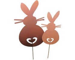 UNUS® Tuinsteker hazen set van 2 roestlook paasdecoratie tuin terras balkon