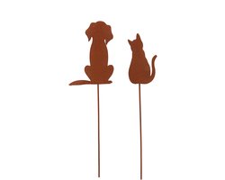 UNUS® Tuinsteker honden katten set van 2 tuindecoratie roestlook metaal tuin terras balkon