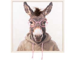 UNUS® Wandbeeld ezel met hoodie en roze bril 3D 60x60 cm Wall art - Schilderijen - wanddecoratie muurdecoratie - Woonkamer - keuken - hal - Kinderkamer - Tienerkamer - beeldjes voor binnen - dier - humor